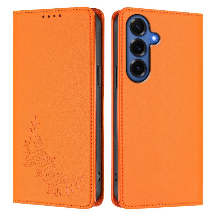 For Galaxy S26+ 5G Peony Embossed Magnetic RFID Vegan Leather Phone Case