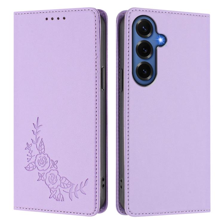 For Galaxy S26+ 5G Peony Embossed Magnetic RFID Vegan Leather Phone Case