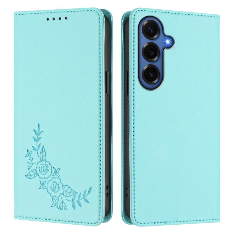 For Galaxy S26+ 5G Peony Embossed Magnetic RFID Vegan Leather Phone Case