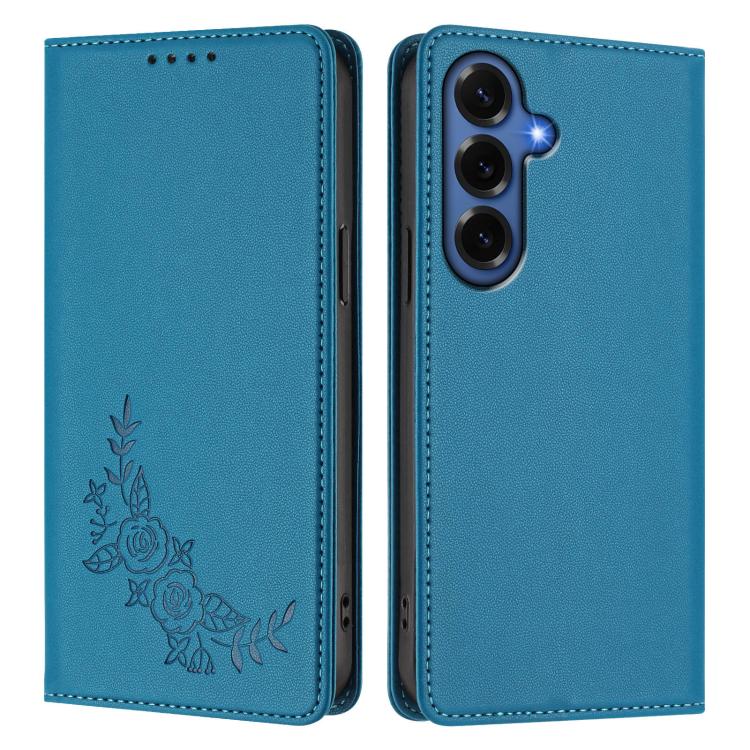For Galaxy S26+ 5G Peony Embossed Magnetic RFID Vegan Leather Phone Case