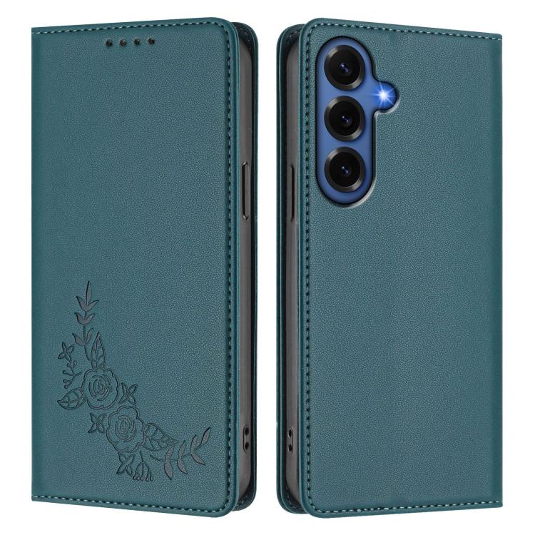 For Galaxy S26+ 5G Peony Embossed Magnetic RFID Vegan Leather Phone Case