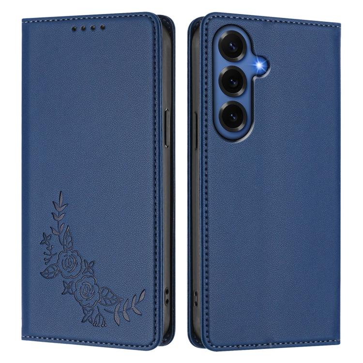 For Galaxy S26+ 5G Peony Embossed Magnetic RFID Vegan Leather Phone Case