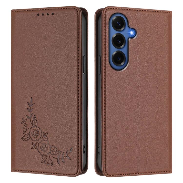 For Galaxy S26+ 5G Peony Embossed Magnetic RFID Vegan Leather Phone Case