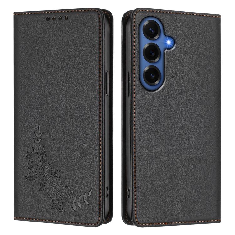 For Galaxy S26+ 5G Peony Embossed Magnetic RFID Vegan Leather Phone Case