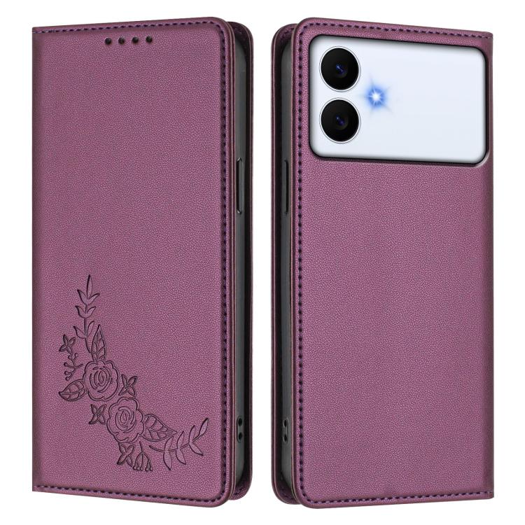 For Galaxy S26 Edge 5G Peony Embossed Magnetic RFID Vegan Leather Phone Case