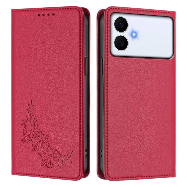 For Galaxy S26 Edge 5G Peony Embossed Magnetic RFID Vegan Leather Phone Case
