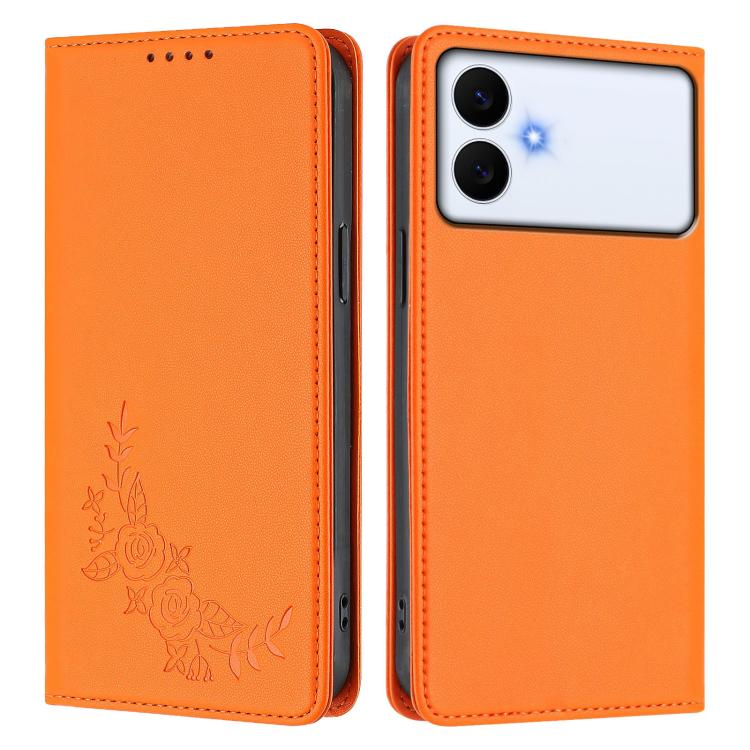 For Galaxy S26 Edge 5G Peony Embossed Magnetic RFID Vegan Leather Phone Case