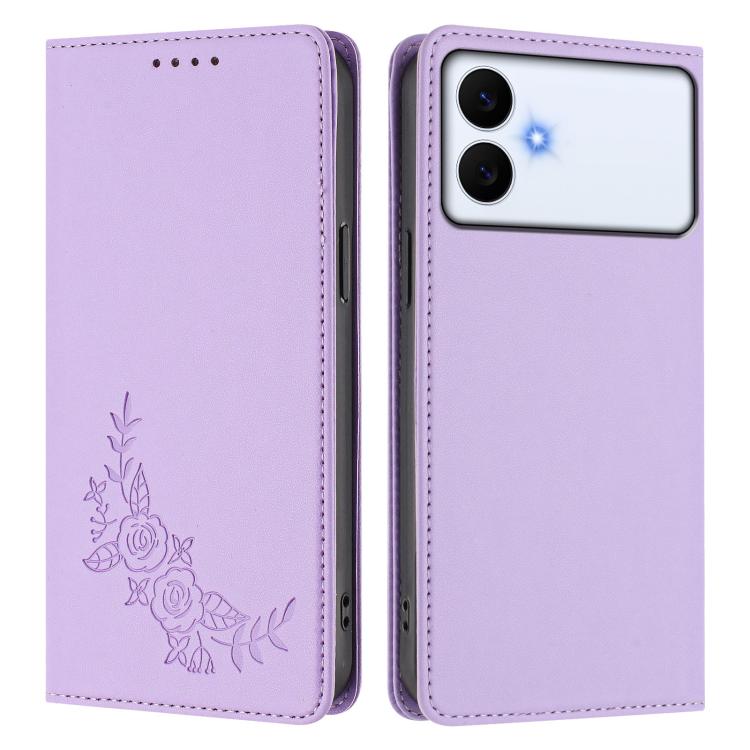 For Galaxy S26 Edge 5G Peony Embossed Magnetic RFID Vegan Leather Phone Case