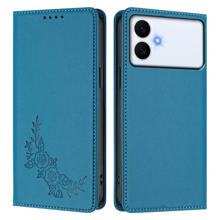 For Galaxy S26 Edge 5G Peony Embossed Magnetic RFID Vegan Leather Phone Case