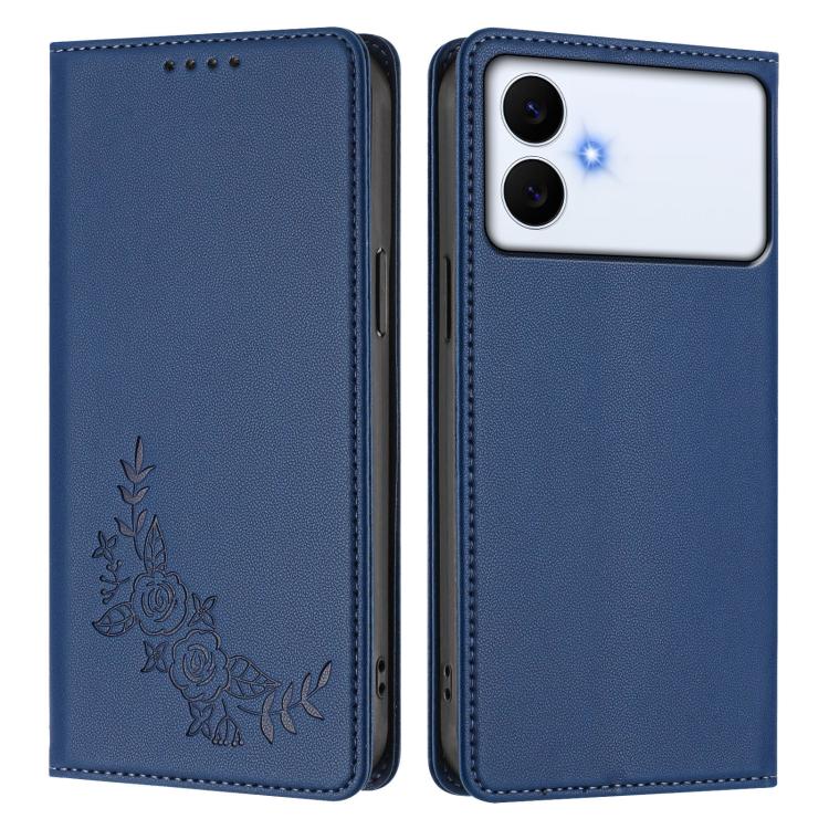 For Galaxy S26 Edge 5G Peony Embossed Magnetic RFID Vegan Leather Phone Case