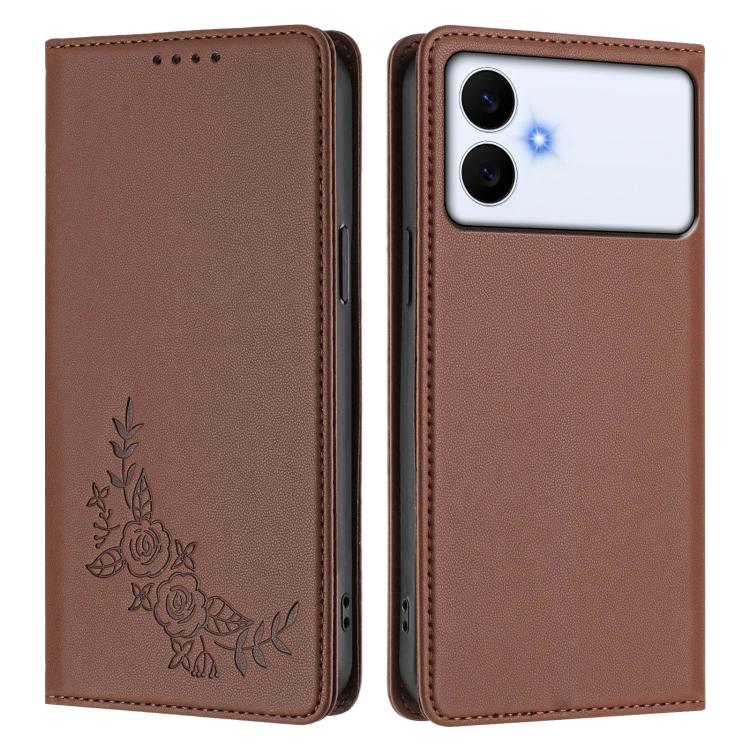 For Galaxy S26 Edge 5G Peony Embossed Magnetic RFID Vegan Leather Phone Case