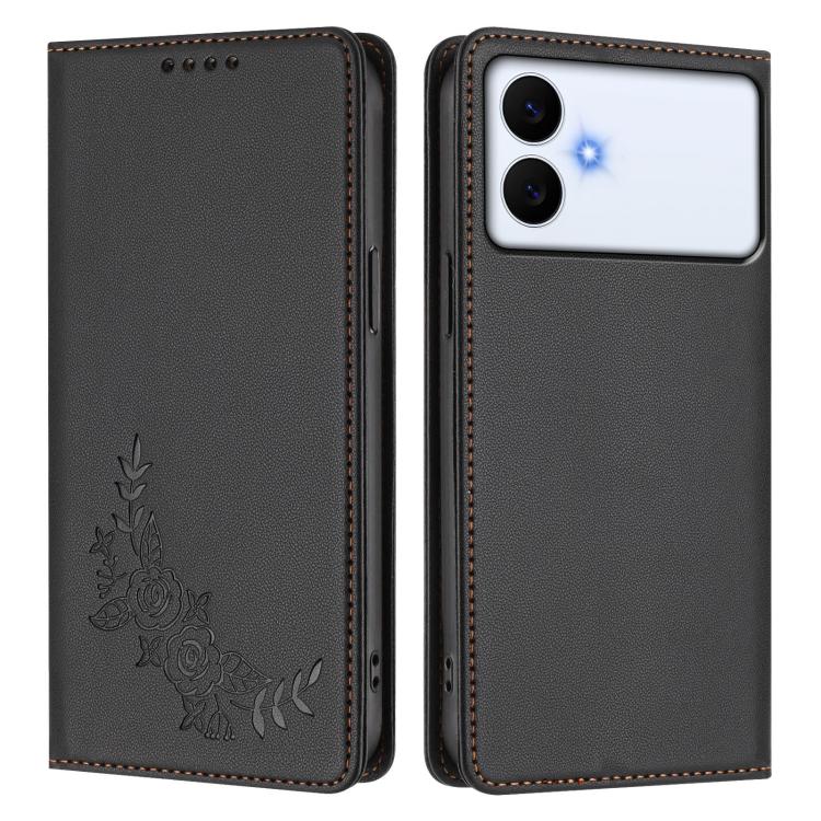 For Galaxy S26 Edge 5G Peony Embossed Magnetic RFID Vegan Leather Phone Case