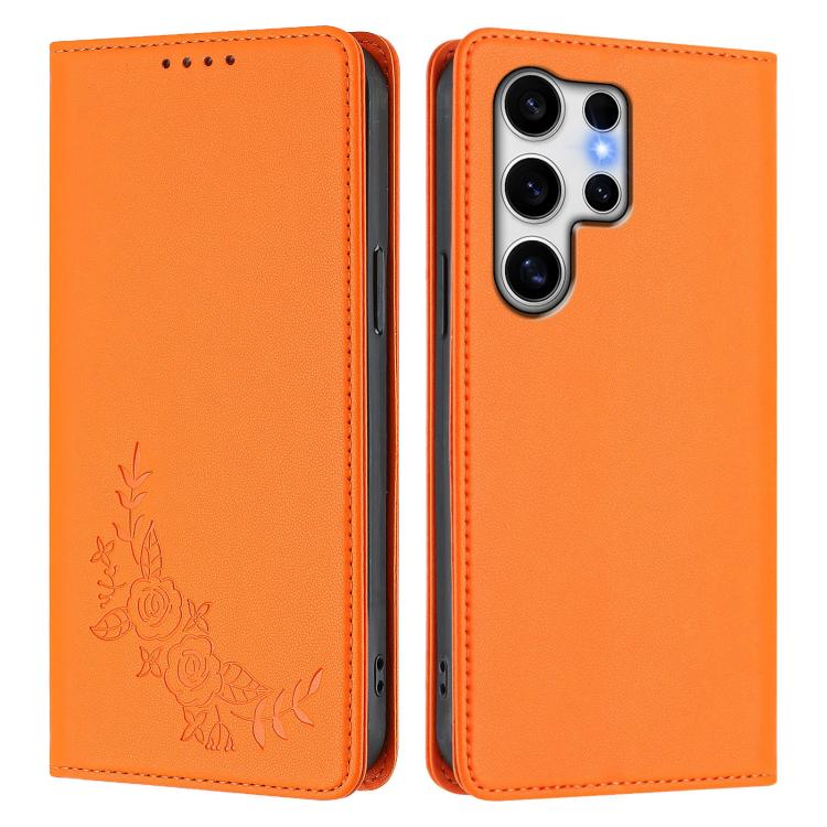 For Galaxy S25 Ultra 5G Peony Embossed Magnetic RFID Vegan Leather Phone Case