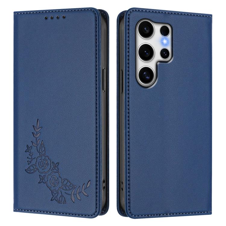 For Galaxy S25 Ultra 5G Peony Embossed Magnetic RFID Vegan Leather Phone Case
