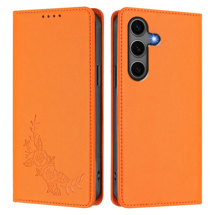 For Galaxy S25+ 5G / S24+ 5G Peony Embossed Magnetic RFID Vegan Leather Phone Case