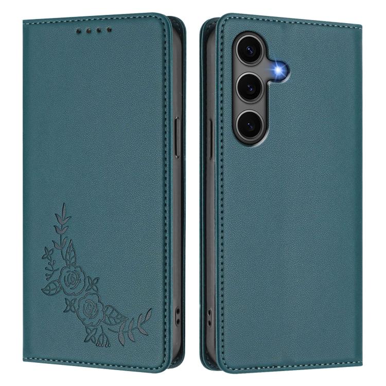For Galaxy S25+ 5G / S24+ 5G Peony Embossed Magnetic RFID Vegan Leather Phone Case