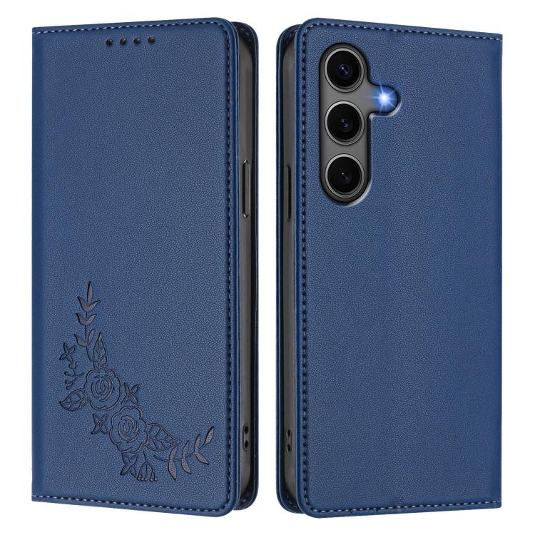 For Galaxy S25+ 5G / S24+ 5G Peony Embossed Magnetic RFID Vegan Leather Phone Case
