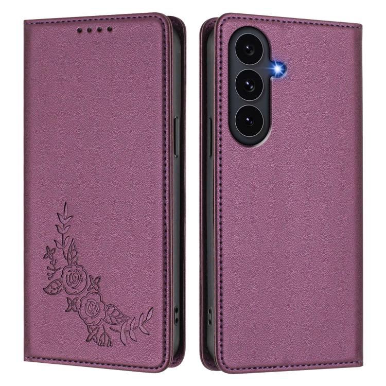 For Galaxy S25 FE 5G Peony Embossed Magnetic RFID Vegan Leather Phone Case