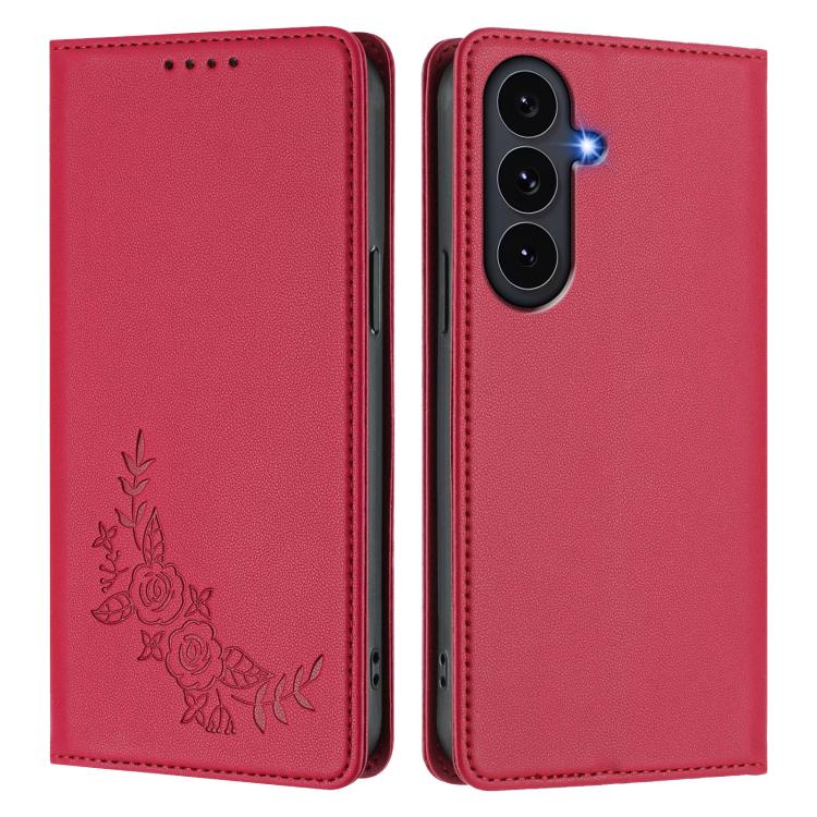 For Galaxy S25 FE 5G Peony Embossed Magnetic RFID Vegan Leather Phone Case
