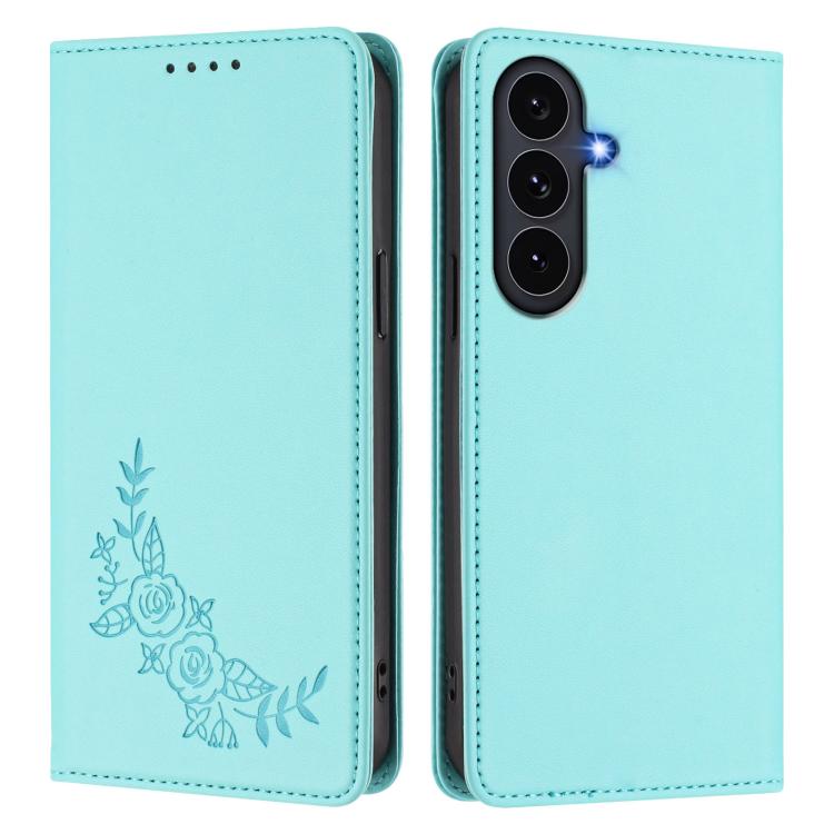 For Galaxy S25 FE 5G Peony Embossed Magnetic RFID Vegan Leather Phone Case
