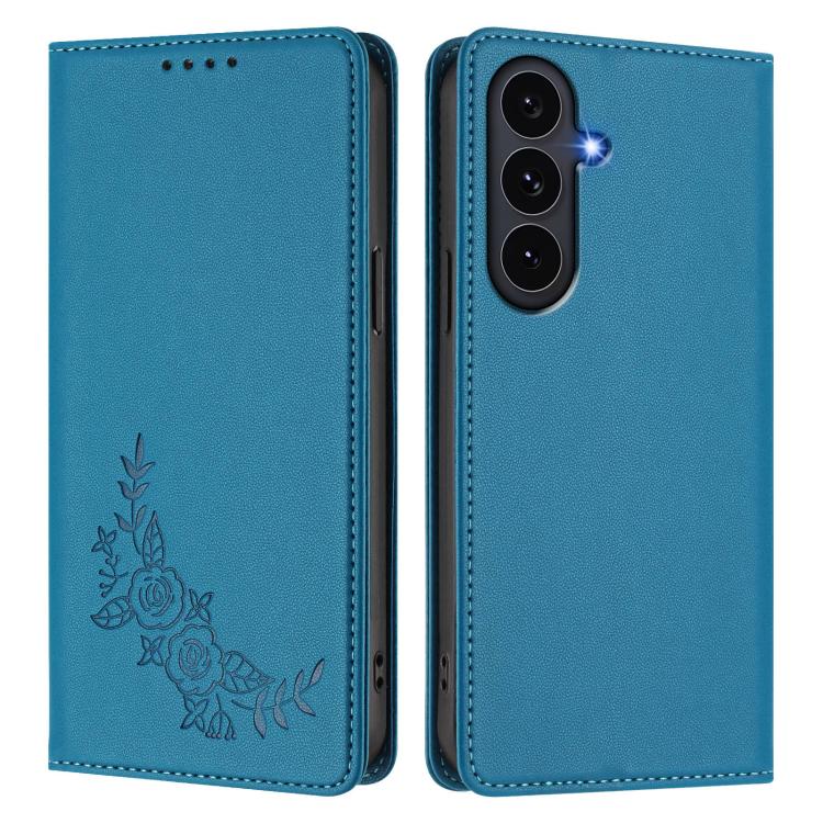 For Galaxy S25 FE 5G Peony Embossed Magnetic RFID Vegan Leather Phone Case