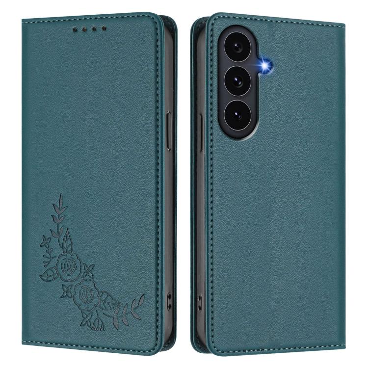 For Galaxy S25 FE 5G Peony Embossed Magnetic RFID Vegan Leather Phone Case