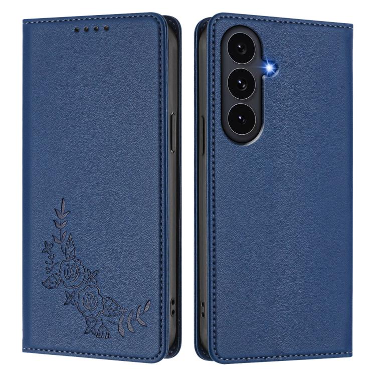 For Galaxy S25 FE 5G Peony Embossed Magnetic RFID Vegan Leather Phone Case