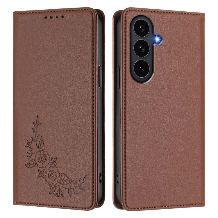 For Galaxy S25 FE 5G Peony Embossed Magnetic RFID Vegan Leather Phone Case