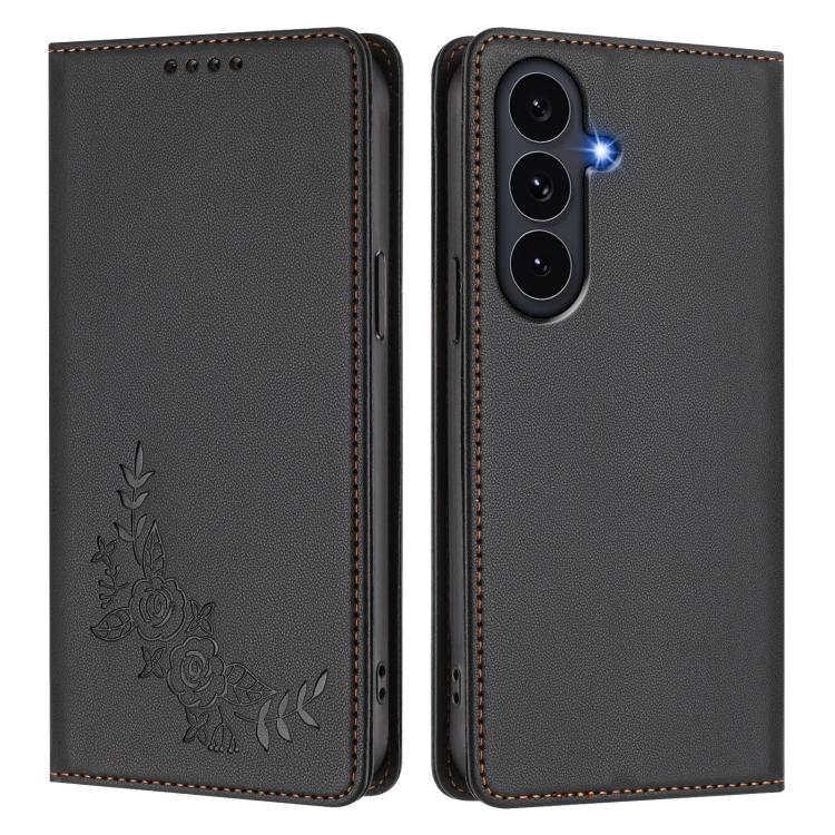 For Galaxy S25 FE 5G Peony Embossed Magnetic RFID Vegan Leather Phone Case