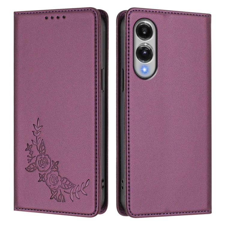 For Galaxy S25 Edge 5G Peony Embossed Magnetic RFID Vegan Leather Phone Case