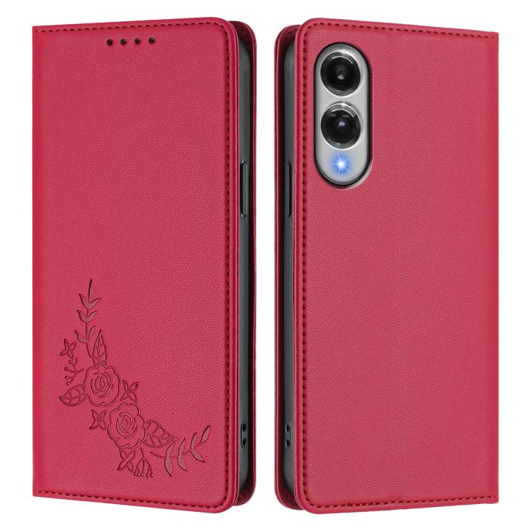 For Galaxy S25 Edge 5G Peony Embossed Magnetic RFID Vegan Leather Phone Case