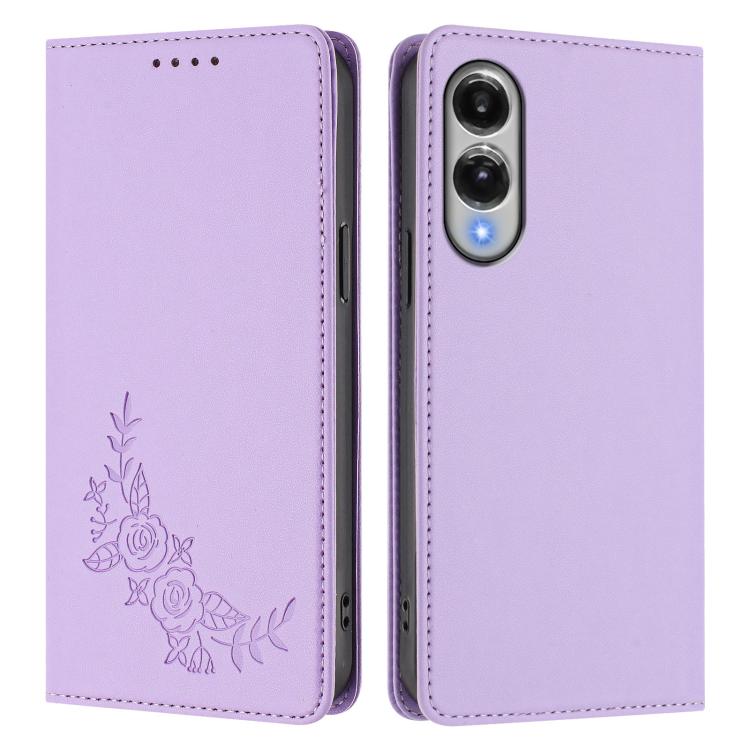 For Galaxy S25 Edge 5G Peony Embossed Magnetic RFID Vegan Leather Phone Case