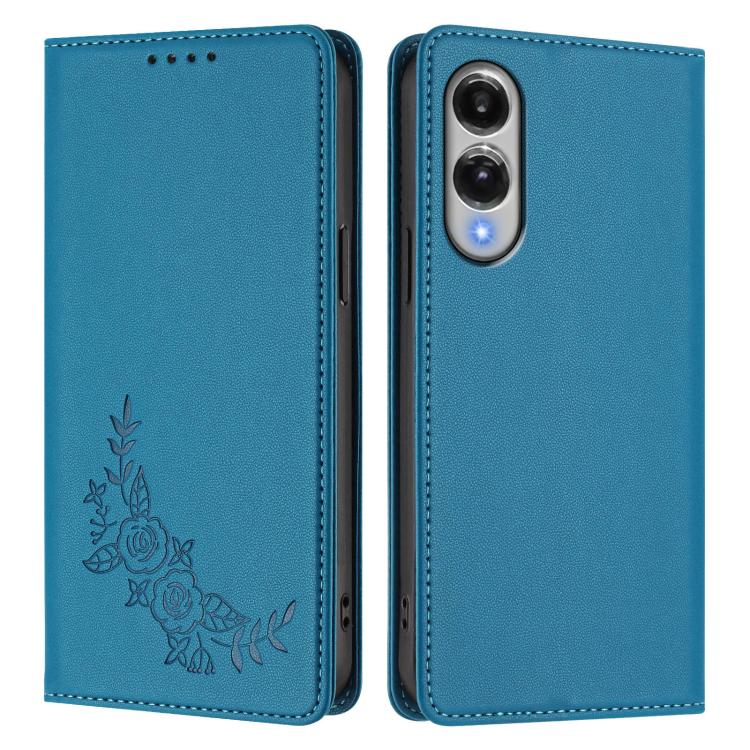 For Galaxy S25 Edge 5G Peony Embossed Magnetic RFID Vegan Leather Phone Case