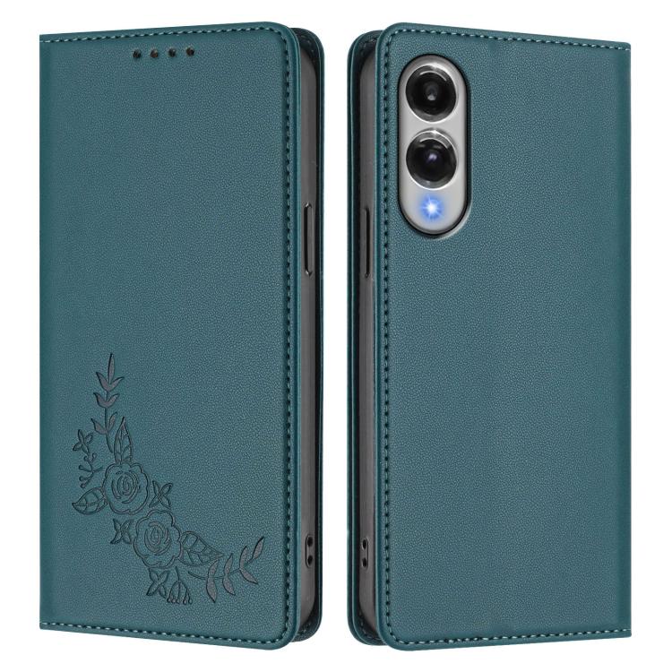 For Galaxy S25 Edge 5G Peony Embossed Magnetic RFID Vegan Leather Phone Case