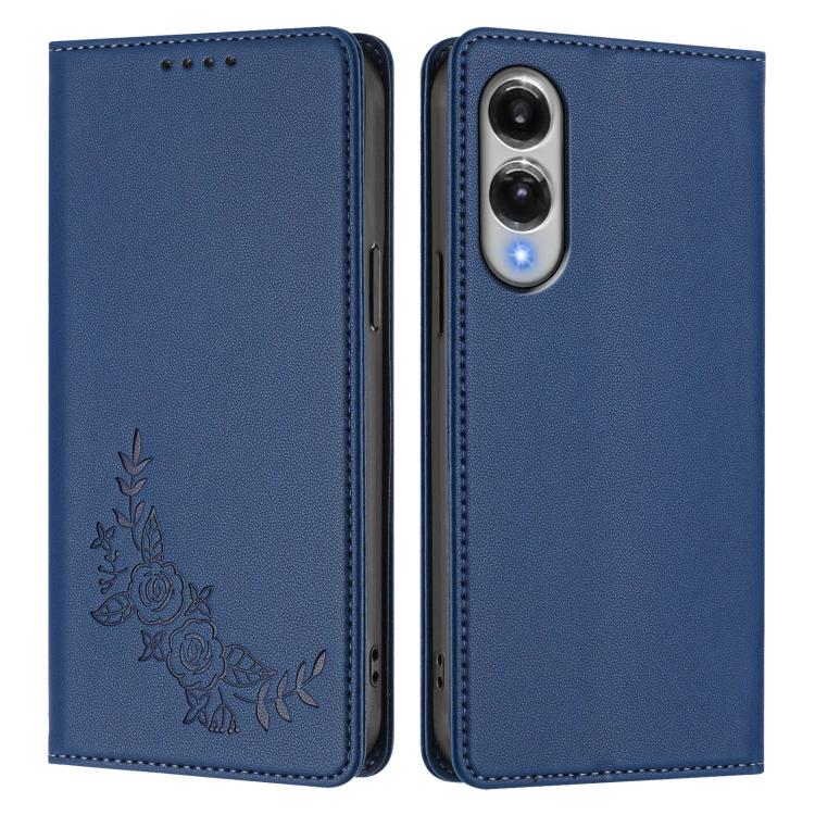 For Galaxy S25 Edge 5G Peony Embossed Magnetic RFID Vegan Leather Phone Case