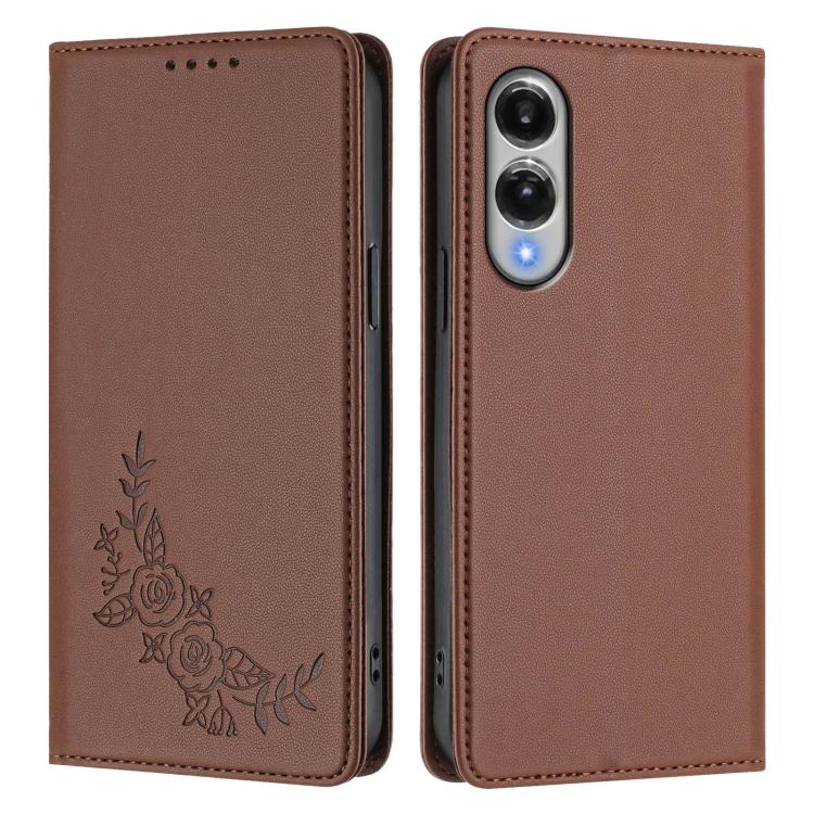 For Galaxy S25 Edge 5G Peony Embossed Magnetic RFID Vegan Leather Phone Case