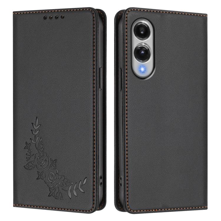 For Galaxy S25 Edge 5G Peony Embossed Magnetic RFID Vegan Leather Phone Case