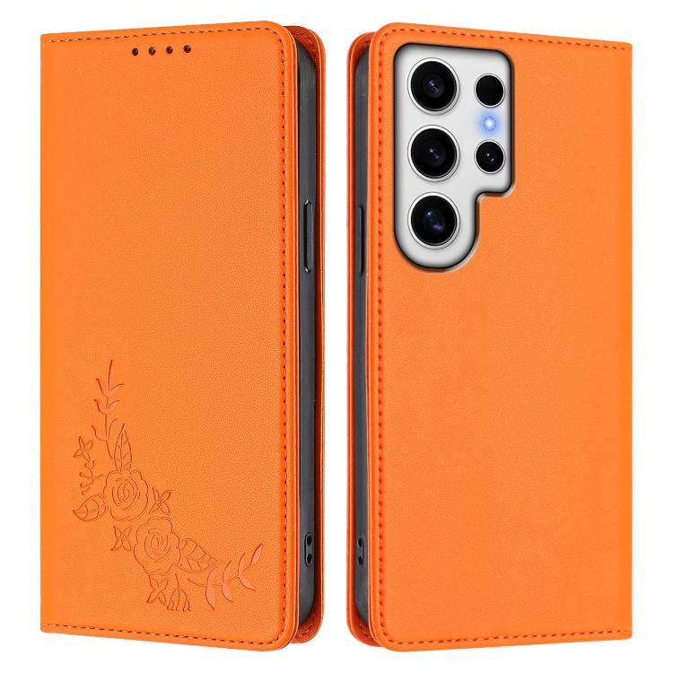 For Galaxy S24 Ultra 5G Peony Embossed Magnetic RFID Vegan Leather Phone Case