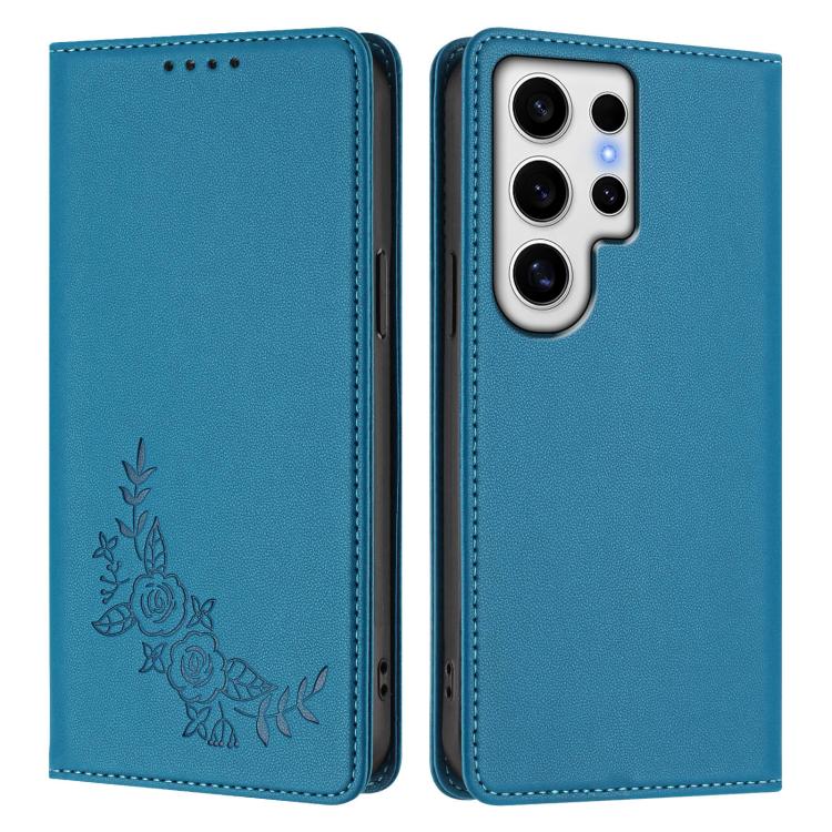 For Galaxy S24 Ultra 5G Peony Embossed Magnetic RFID Vegan Leather Phone Case
