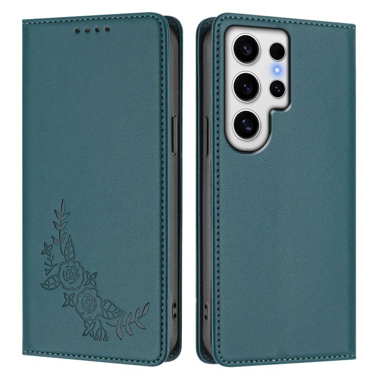 For Galaxy S24 Ultra 5G Peony Embossed Magnetic RFID Vegan Leather Phone Case