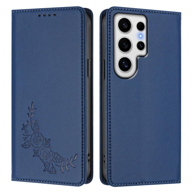 For Galaxy S24 Ultra 5G Peony Embossed Magnetic RFID Vegan Leather Phone Case