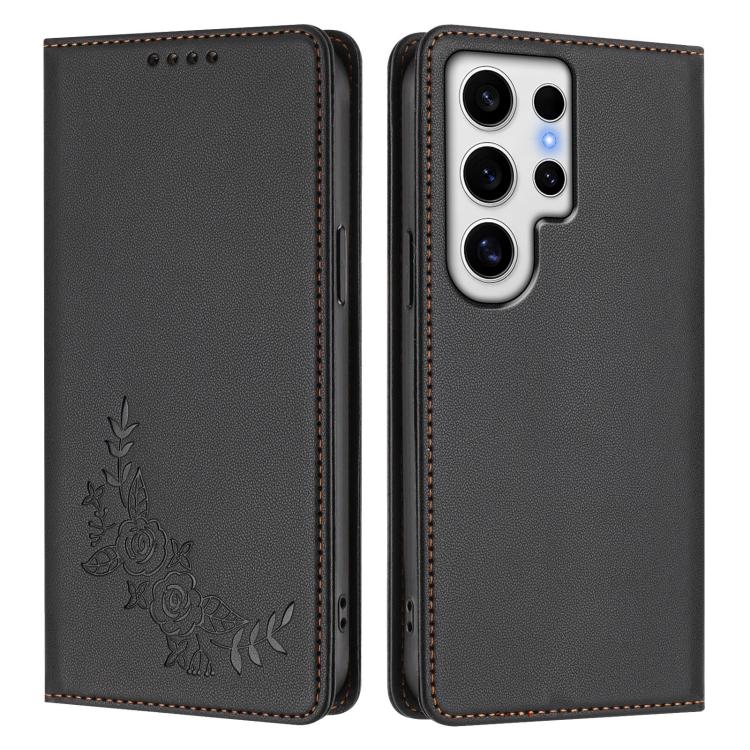 For Galaxy S24 Ultra 5G Peony Embossed Magnetic RFID Vegan Leather Phone Case