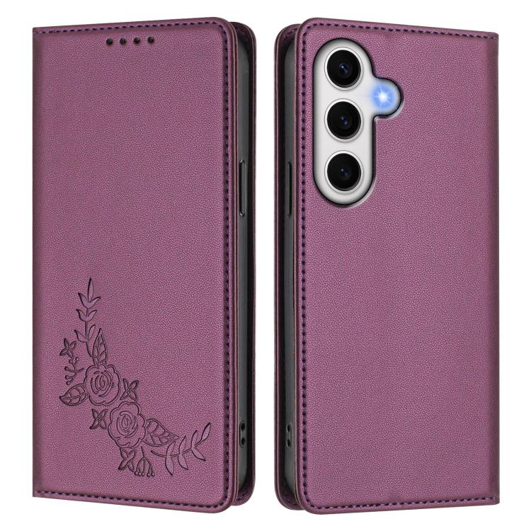 For Galaxy S24 FE 5G Peony Embossed Magnetic RFID Vegan Leather Phone Case
