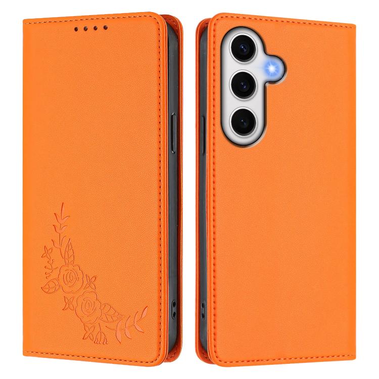 For Galaxy S24 FE 5G Peony Embossed Magnetic RFID Vegan Leather Phone Case