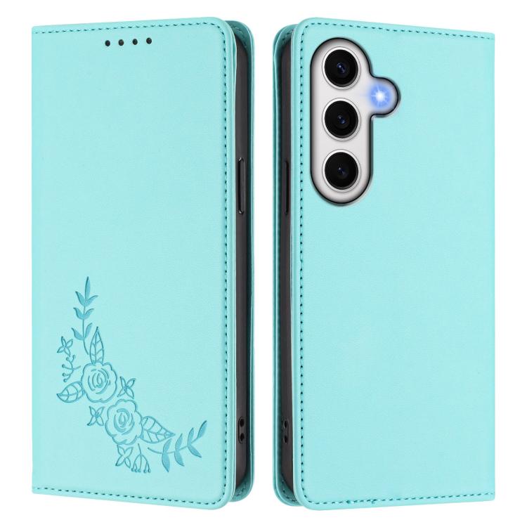 For Galaxy S24 FE 5G Peony Embossed Magnetic RFID Vegan Leather Phone Case