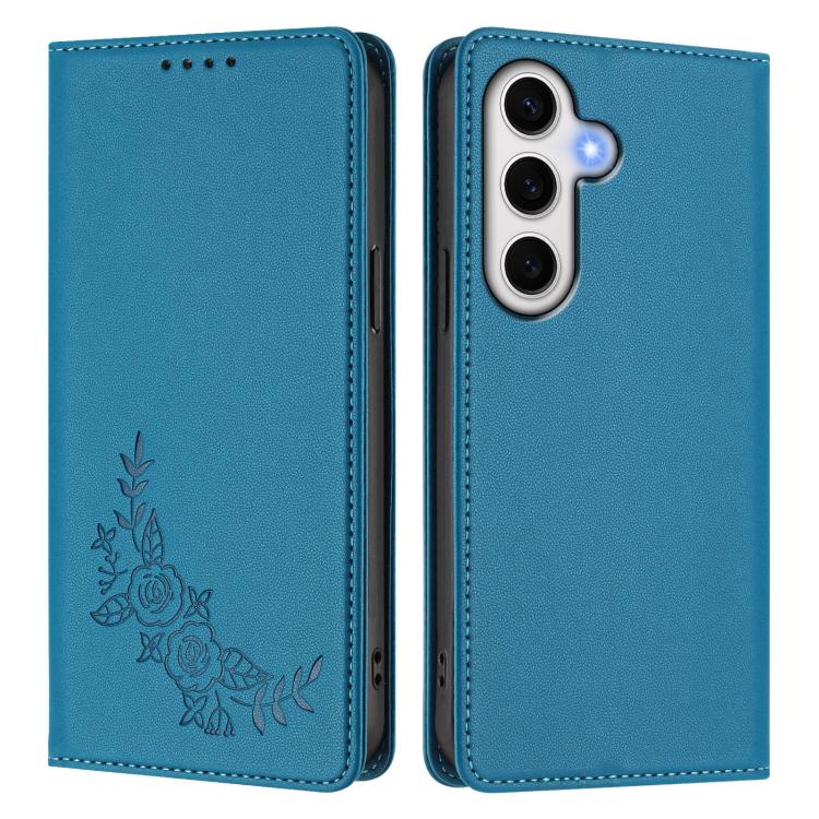 For Galaxy S24 FE 5G Peony Embossed Magnetic RFID Vegan Leather Phone Case