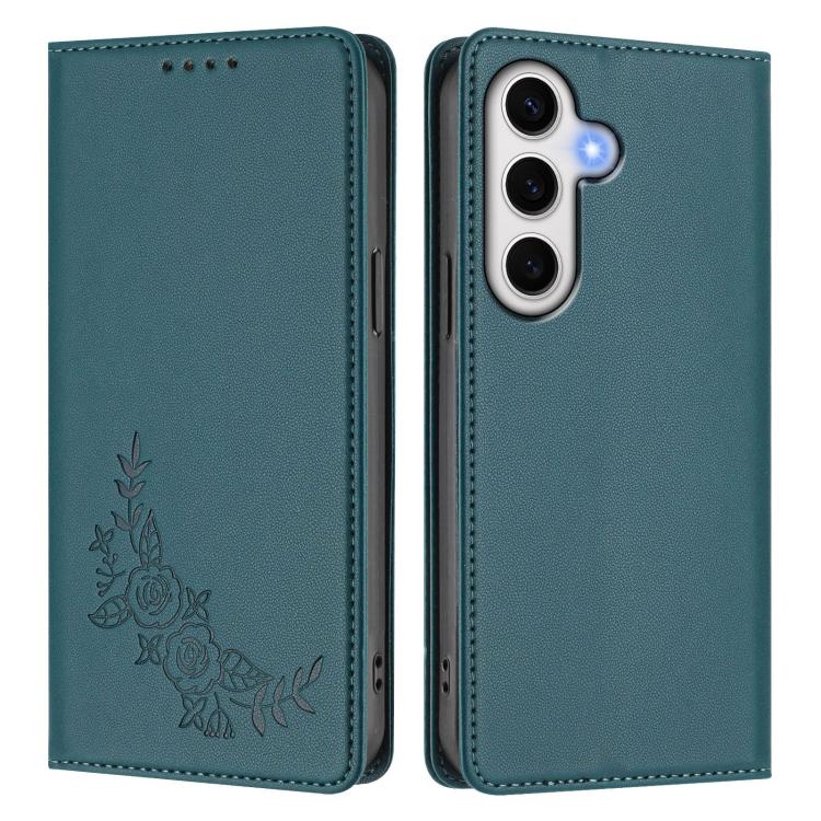 For Galaxy S24 FE 5G Peony Embossed Magnetic RFID Vegan Leather Phone Case