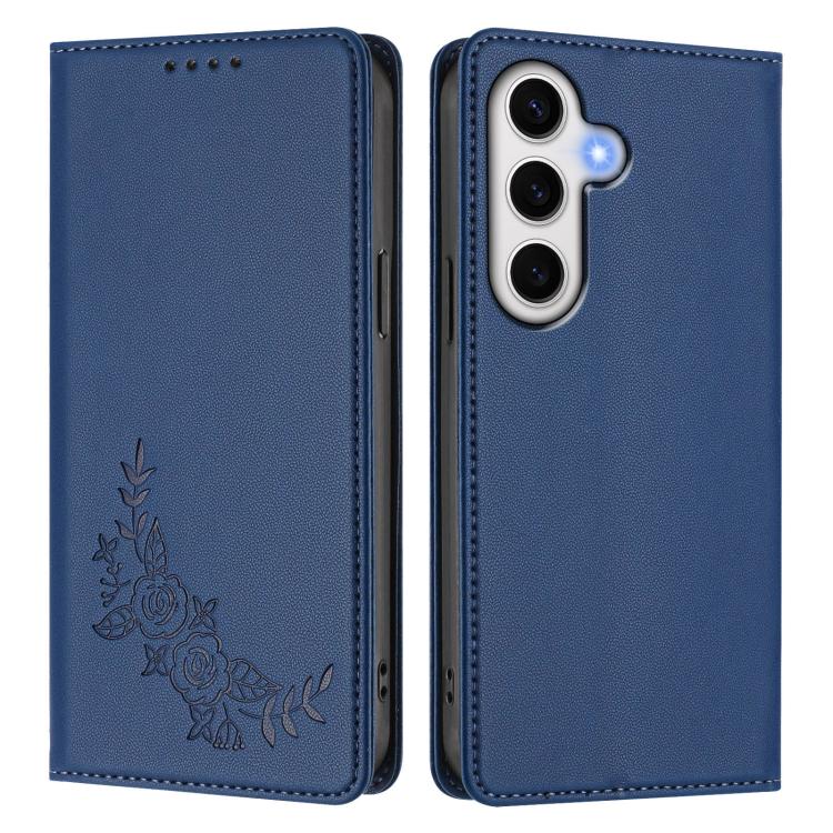 For Galaxy S24 FE 5G Peony Embossed Magnetic RFID Vegan Leather Phone Case