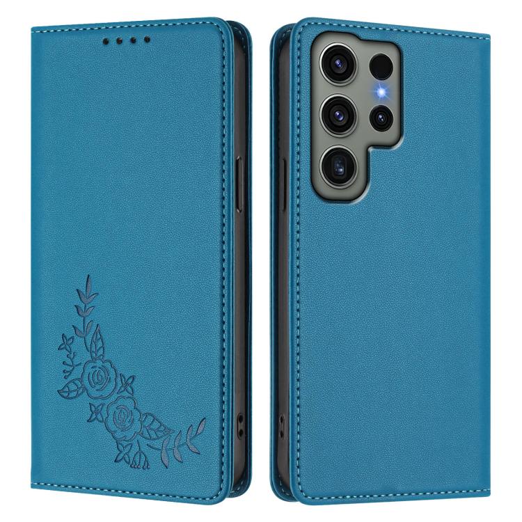 For Galaxy S23 Ultra 5G Peony Embossed Magnetic RFID Vegan Leather Phone Case