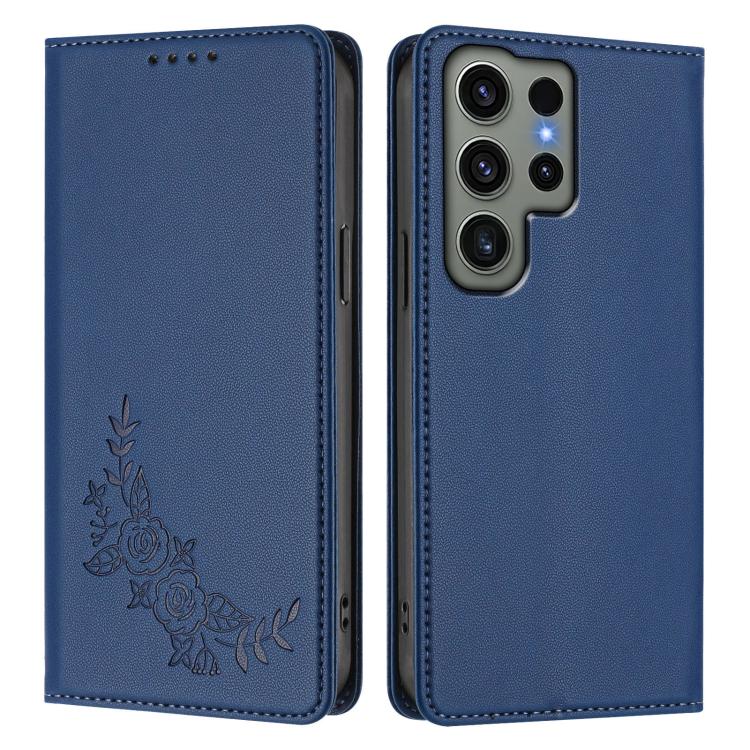 For Galaxy S23 Ultra 5G Peony Embossed Magnetic RFID Vegan Leather Phone Case